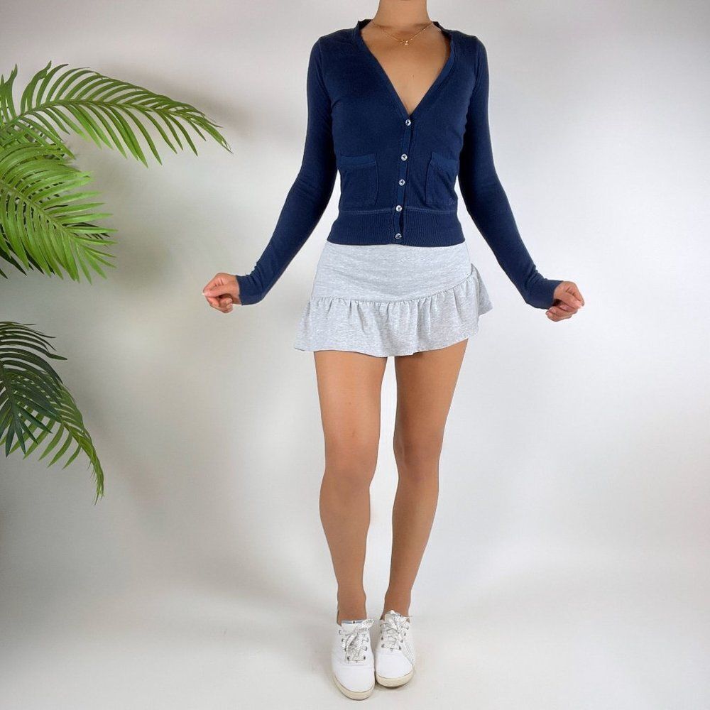 Vintage Y2K Navy Blue Cottagecore Preppy V-Neck Cardigan Top / Size: XS